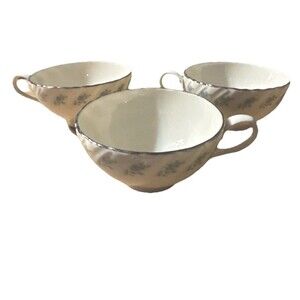 China Lenox Rosedale Chanson Cups Set-3 Ivory Blue Flowers made in USA Vintage
